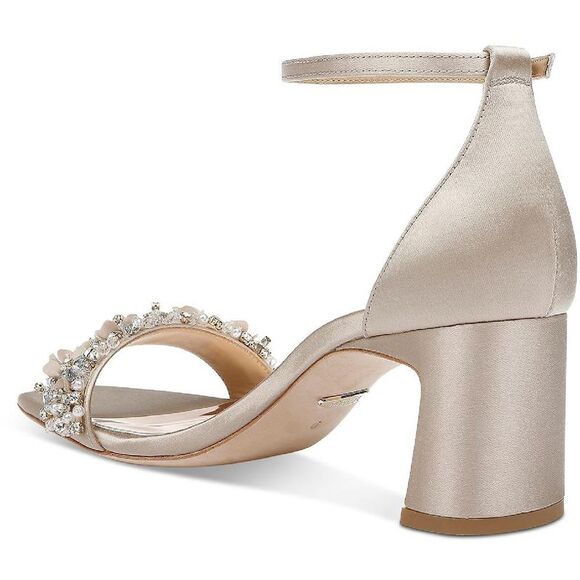 Badgley Mischka Womens Teela  Beige Sati Embellished Heels Shoes NWOB - Picture 3 of 4